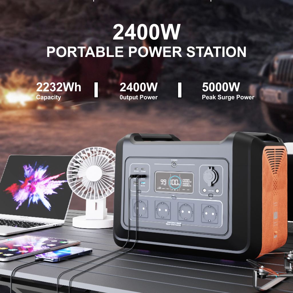 OUPES 2400W Portable Power Station, 2232Wh Solar Powered Generator w/ 5 AC  Outlets (5000W Peak), Emergency LiFePO4 Battery Generator for Home Backup